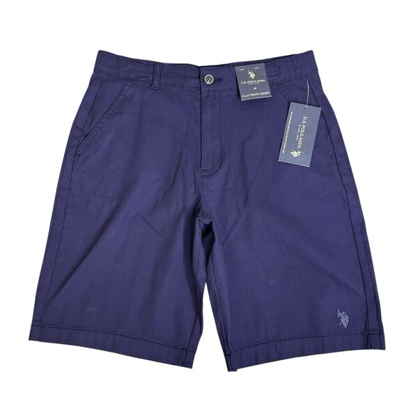 U.S. Polo Assn Flat Front Navy Twill Hartford Short Boys Size 18 Shorts Pockets - Picture 1 of 8